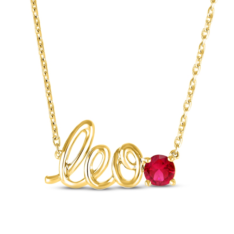 Lab-Created Ruby Zodiac Leo Necklace 10K Yellow Gold 18"