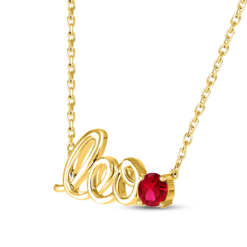 Lab-Created Ruby Zodiac Leo Necklace 10K Yellow Gold 18"