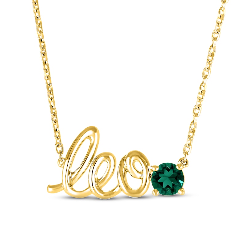 Lab-Created Emerald Zodiac Leo Necklace 10K Yellow Gold 18"