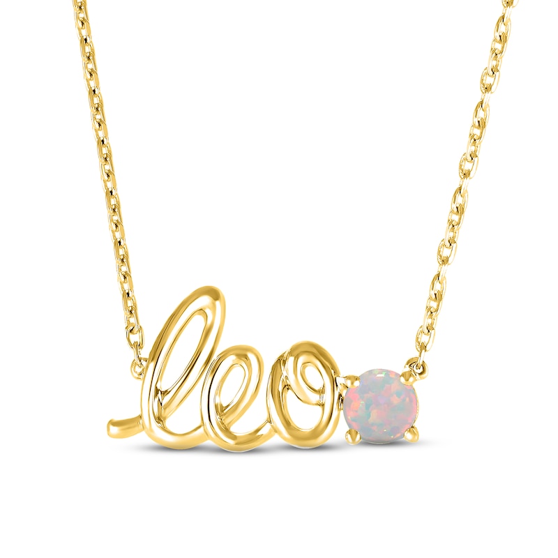Lab-Created Opal Zodiac Leo Necklace 10K Yellow Gold 18"