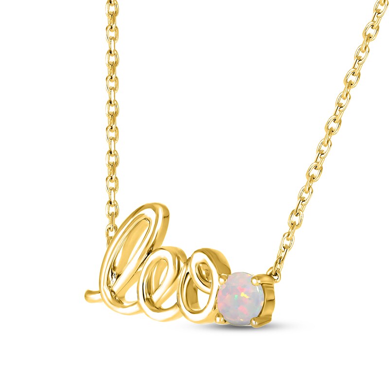 Main Image 2 of Lab-Created Opal Zodiac Leo Necklace 10K Yellow Gold 18&quot;