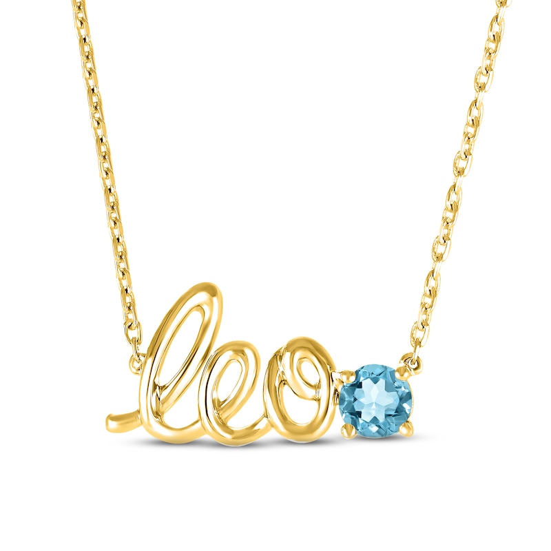 Swiss Blue Topaz Zodiac Leo Necklace 10K Yellow Gold 18"