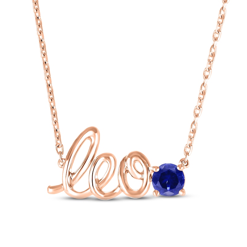 Main Image 1 of Blue Lab-Created Sapphire Zodiac Leo Necklace 10K Rose Gold 18"