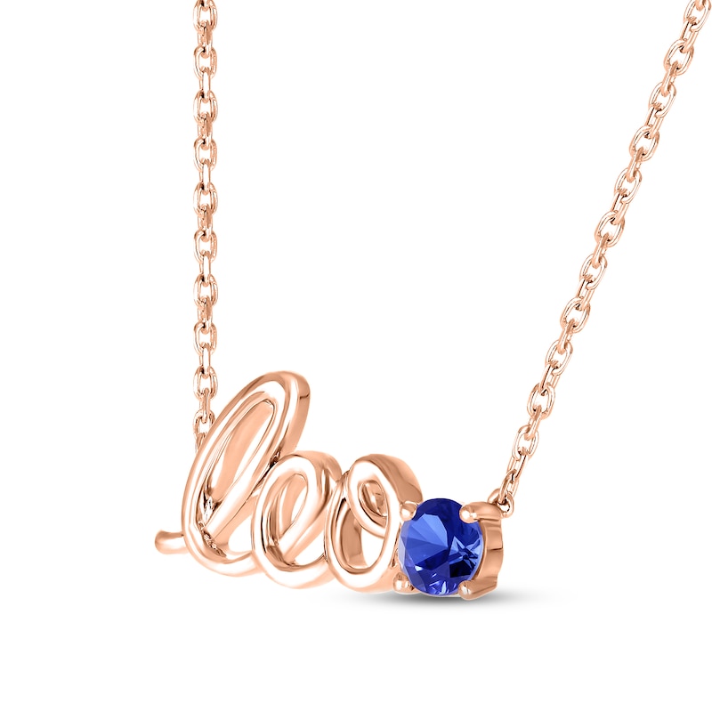 Main Image 2 of Blue Lab-Created Sapphire Zodiac Leo Necklace 10K Rose Gold 18"