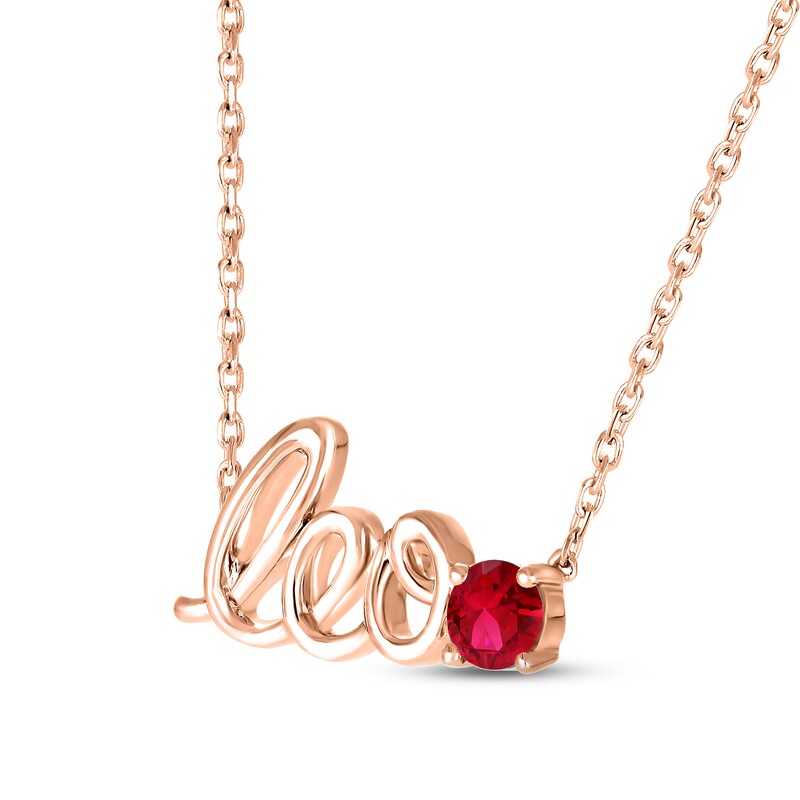 Main Image 2 of Lab-Created Ruby Zodiac Leo Necklace 10K Rose Gold 18&quot;