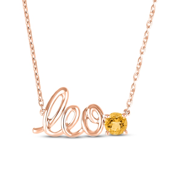 Citrine Zodiac Leo Necklace 10K Rose Gold 18"