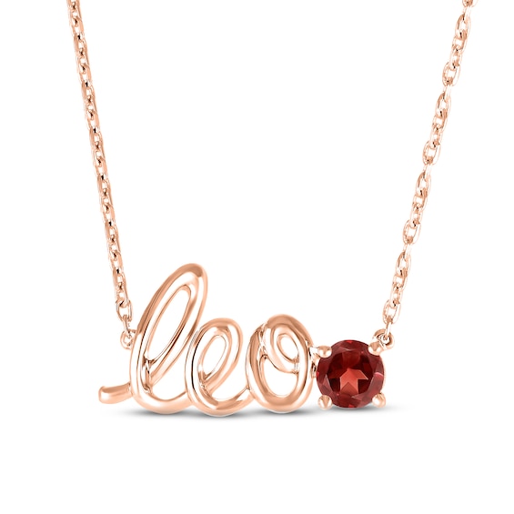 Garnet Zodiac Leo Necklace 10K Rose Gold 18"