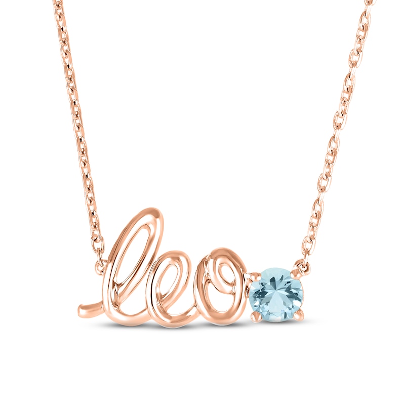 Aquamarine Zodiac Leo Necklace 10K Rose Gold 18"