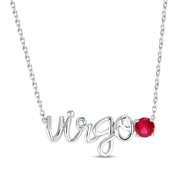 Main Image 1 of Lab-Created Ruby Zodiac Virgo Necklace Sterling Silver 18&quot;
