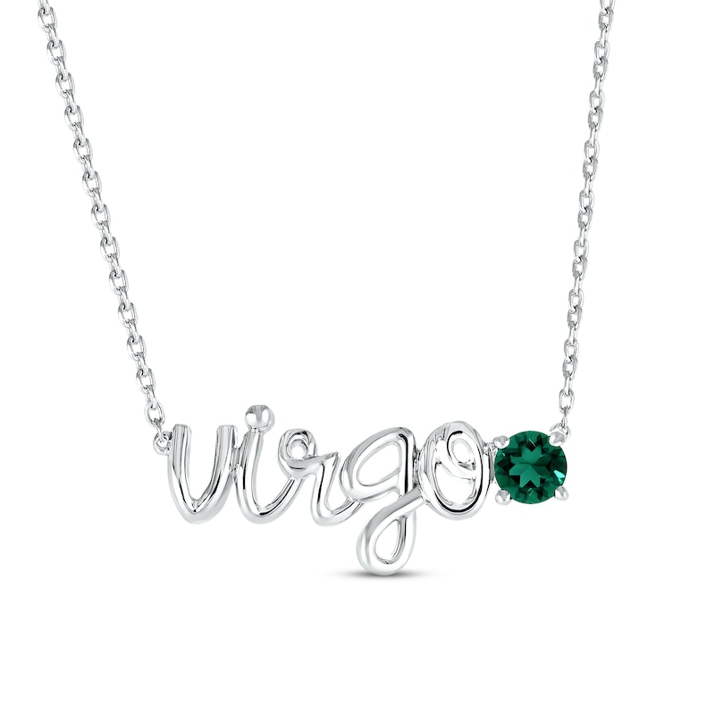 Lab-Created Emerald Zodiac Virgo Necklace Sterling Silver 18"