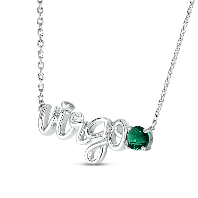 Lab-Created Emerald Zodiac Virgo Necklace Sterling Silver 18"