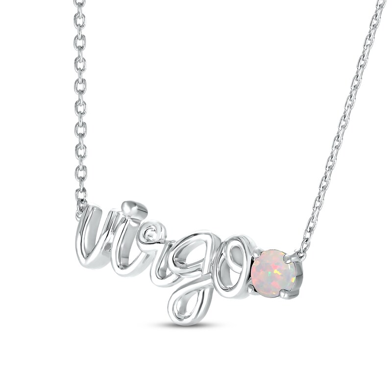 Main Image 2 of Lab-Created Opal Zodiac Virgo Necklace Sterling Silver 18&quot;