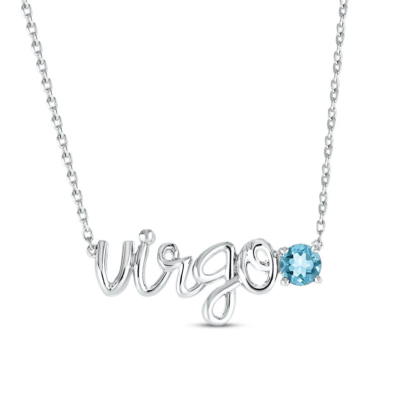 Swiss Blue Topaz Zodiac Virgo Necklace Sterling Silver 18"