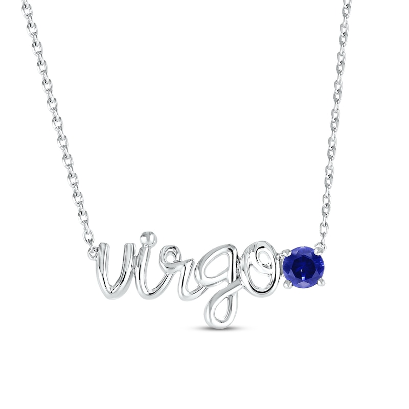 Blue Lab-Created Sapphire Zodiac Virgo Necklace 10K White Gold 18"
