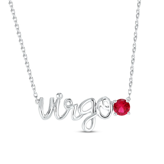 Lab-Created Ruby Zodiac Virgo Necklace 10K White Gold 18"