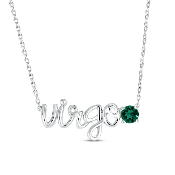 Lab-Created Emerald Zodiac Virgo Necklace 10K White Gold 18"