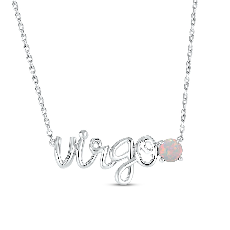 Main Image 1 of Lab-Created Opal Zodiac Virgo Necklace 10K White Gold 18"