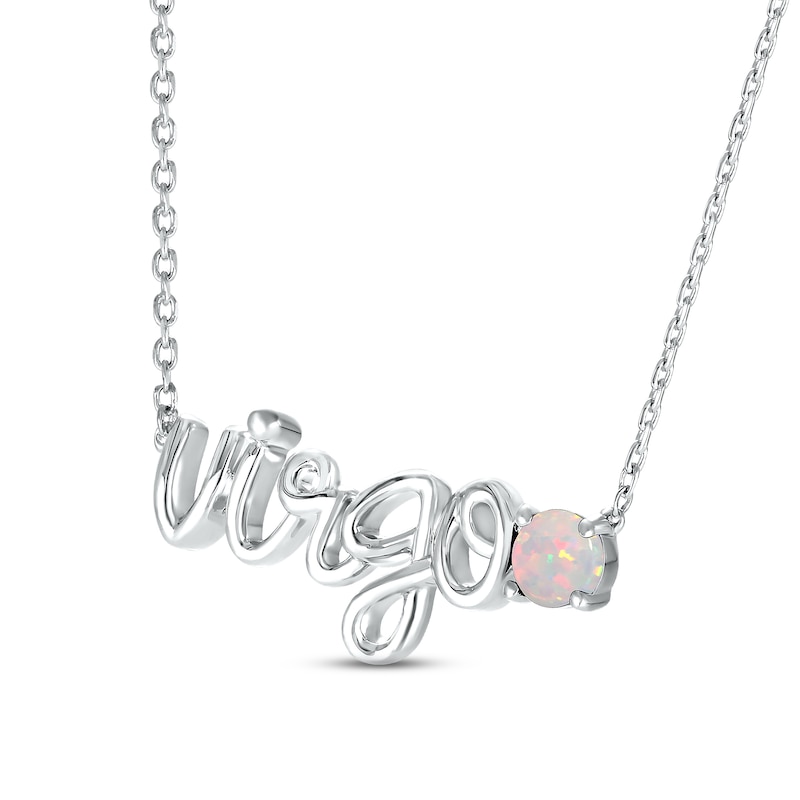 Main Image 2 of Lab-Created Opal Zodiac Virgo Necklace 10K White Gold 18"