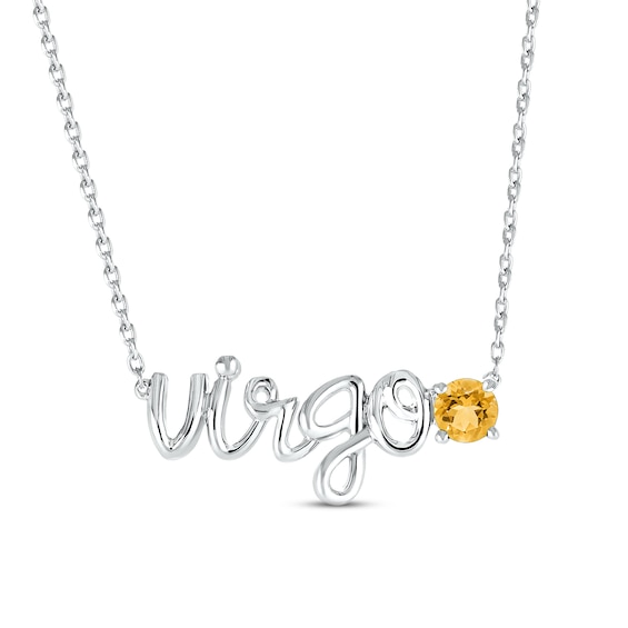 Citrine Zodiac Virgo Necklace 10K White Gold 18"