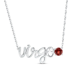 Garnet Zodiac Virgo Necklace 10K White Gold 18"