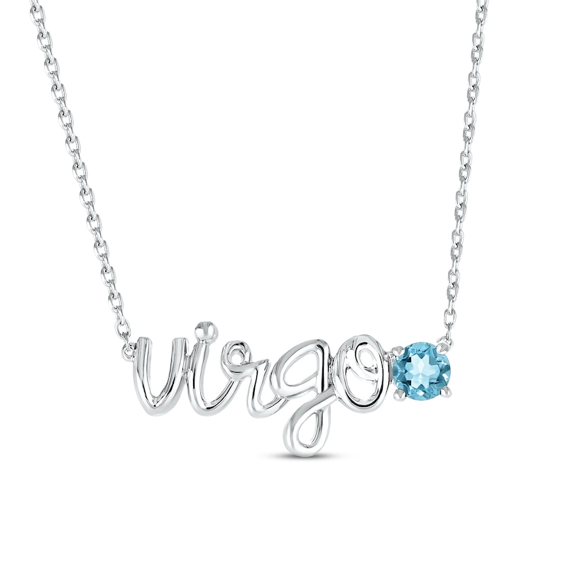 Swiss Blue Topaz Zodiac Virgo Necklace 10K White Gold 18"