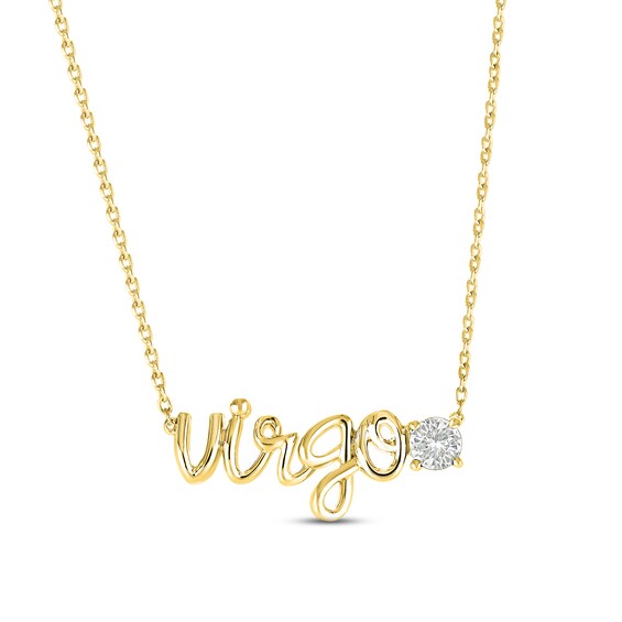 White Lab-Created Sapphire Zodiac Virgo Necklace 10K Yellow Gold 18"