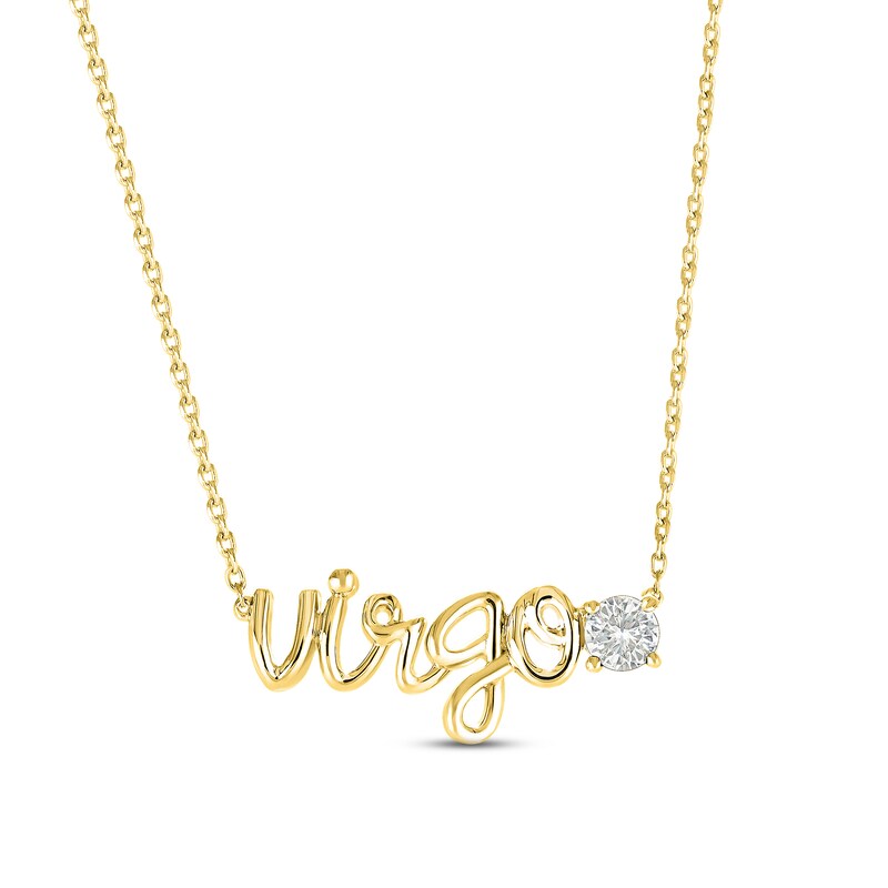 White Lab-Created Sapphire Zodiac Virgo Necklace 10K Yellow Gold 18"