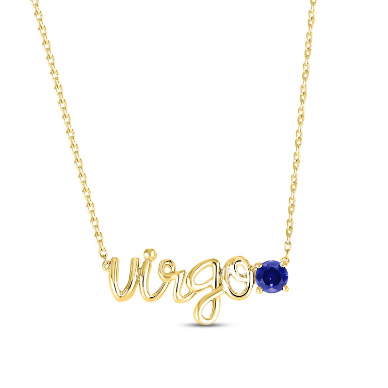 Blue Lab-Created Sapphire Zodiac Virgo Necklace 10K Yellow Gold 18"