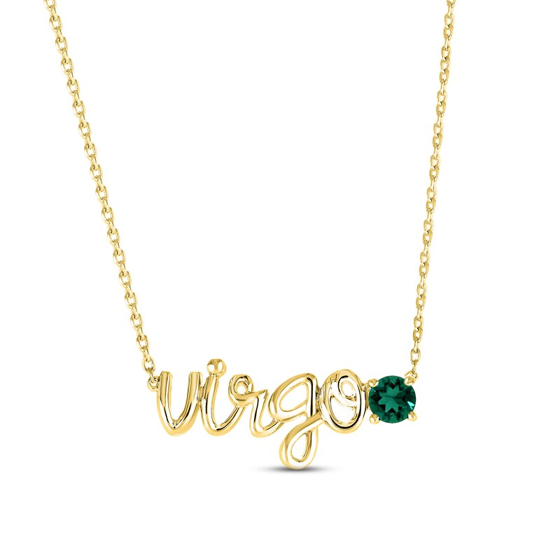 Lab-Created Emerald Zodiac Virgo Necklace 10K Yellow Gold 18"