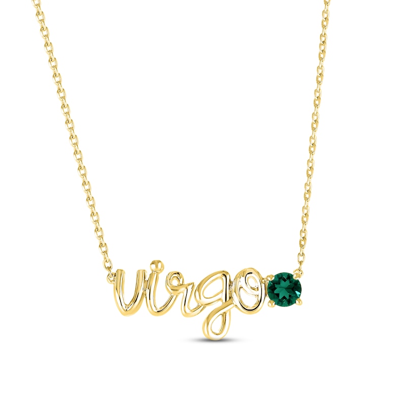 Lab-Created Emerald Zodiac Virgo Necklace 10K Yellow Gold 18"