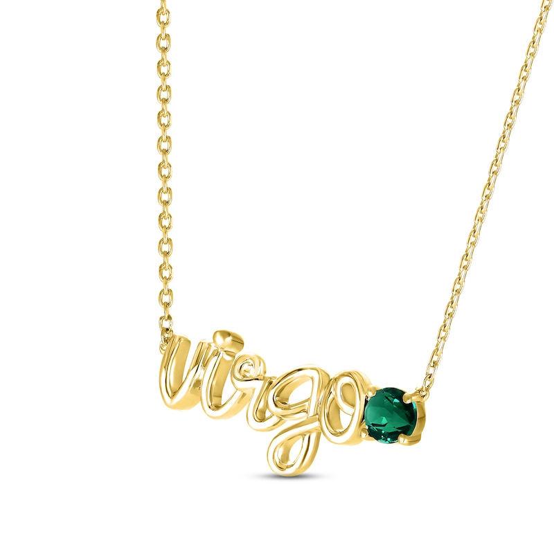 Lab-Created Emerald Zodiac Virgo Necklace 10K Yellow Gold 18"
