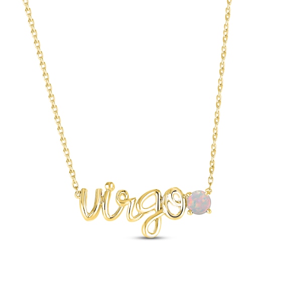 Lab-Created Opal Zodiac Virgo Necklace 10K Yellow Gold 18"