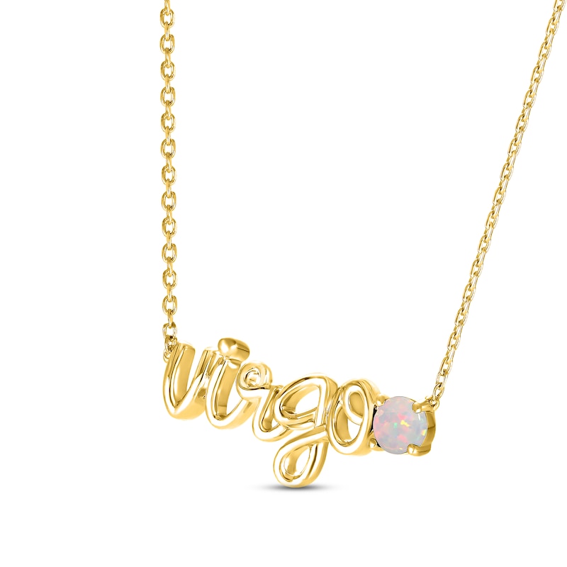 Main Image 2 of Lab-Created Opal Zodiac Virgo Necklace 10K Yellow Gold 18&quot;