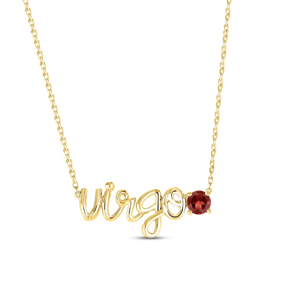 Garnet Zodiac Virgo Necklace 10K Yellow Gold 18"