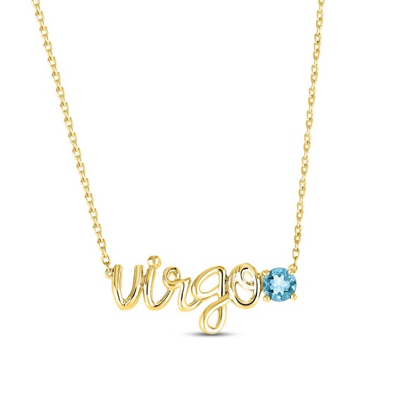 Swiss Blue Topaz Zodiac Virgo Necklace 10K Yellow Gold 18"