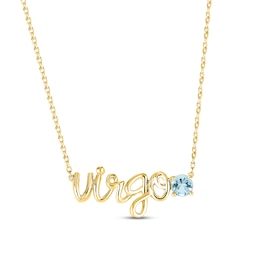 Aquamarine Zodiac Virgo Necklace 10K Yellow Gold 18"