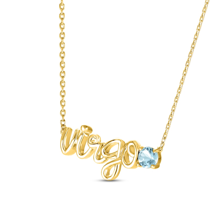 Aquamarine Zodiac Virgo Necklace 10K Yellow Gold 18"