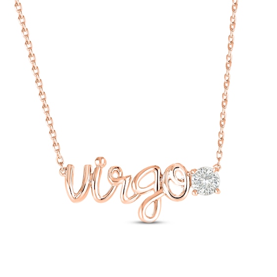 White Lab-Created Sapphire Zodiac Virgo Necklace 10K Rose Gold 18"