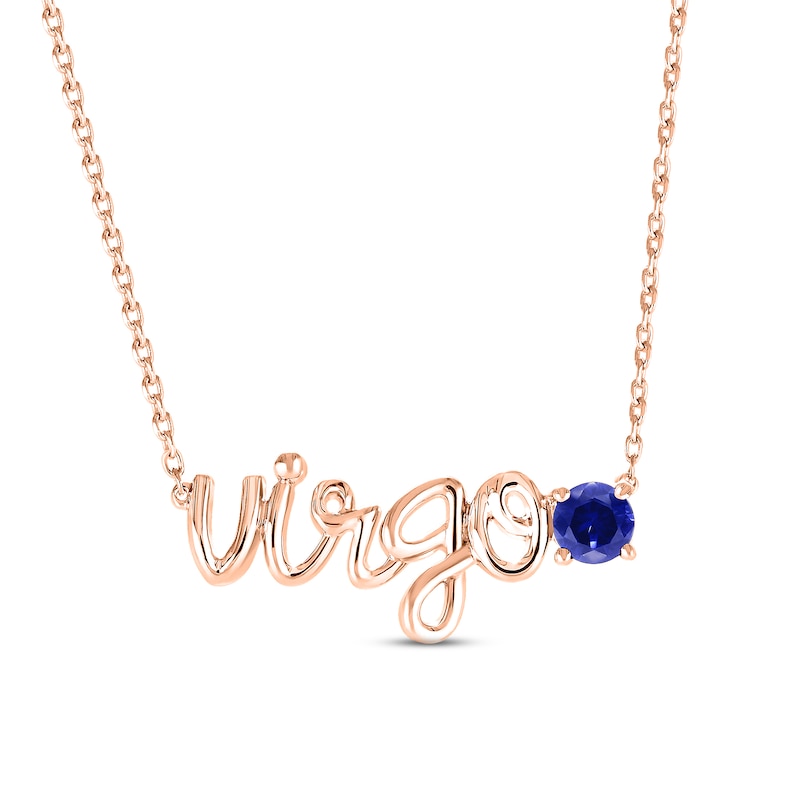 Main Image 1 of Blue Lab-Created Sapphire Zodiac Virgo Necklace 10K Rose Gold 18"
