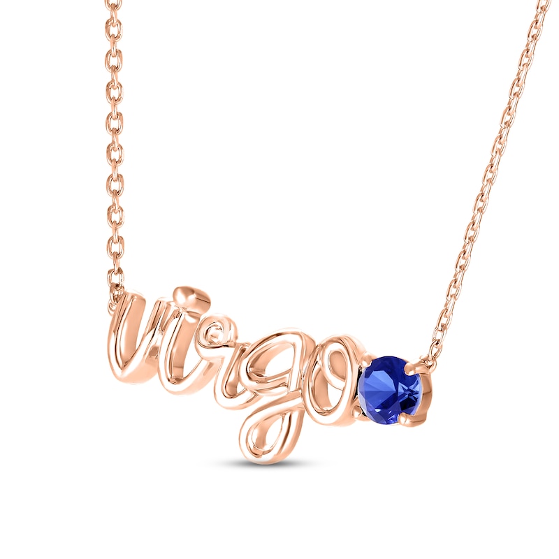 Blue Lab-Created Sapphire Zodiac Virgo Necklace 10K Rose Gold 18"