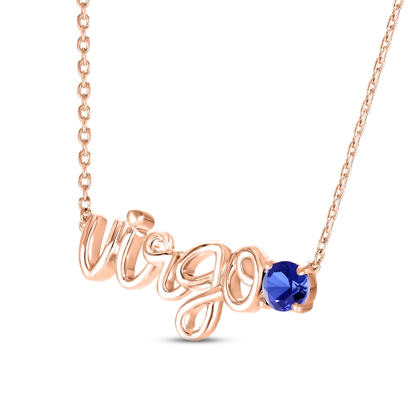 Main Image 2 of Blue Lab-Created Sapphire Zodiac Virgo Necklace 10K Rose Gold 18"