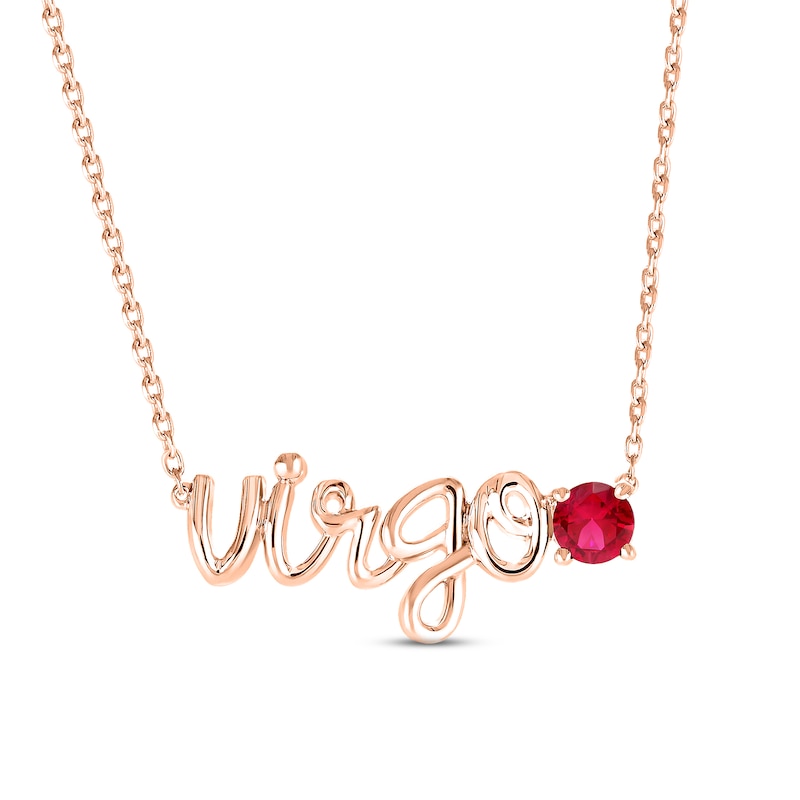 Main Image 1 of Lab-Created Ruby Zodiac Virgo Necklace 10K Rose Gold 18&quot;