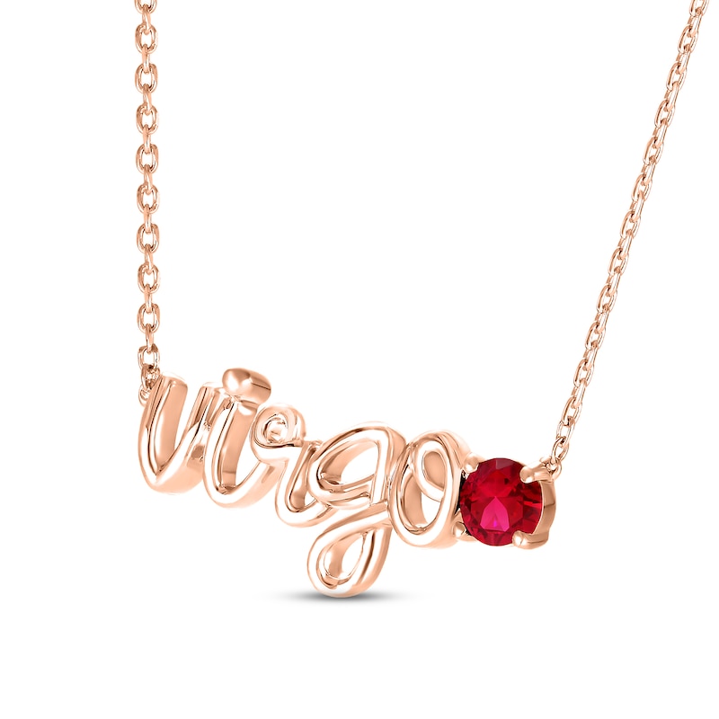 Lab-Created Ruby Zodiac Virgo Necklace 10K Rose Gold 18"