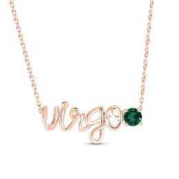 Lab-Created Emerald Zodiac Virgo Necklace 10K Rose Gold 18"