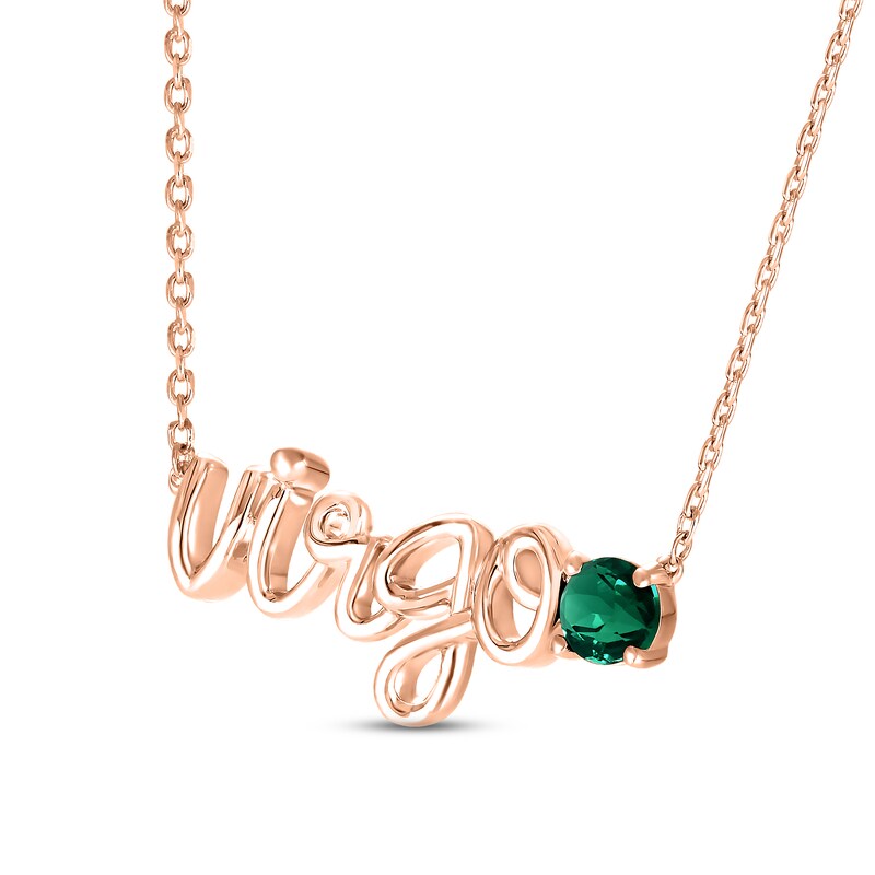 Main Image 2 of Lab-Created Emerald Zodiac Virgo Necklace 10K Rose Gold 18&quot;
