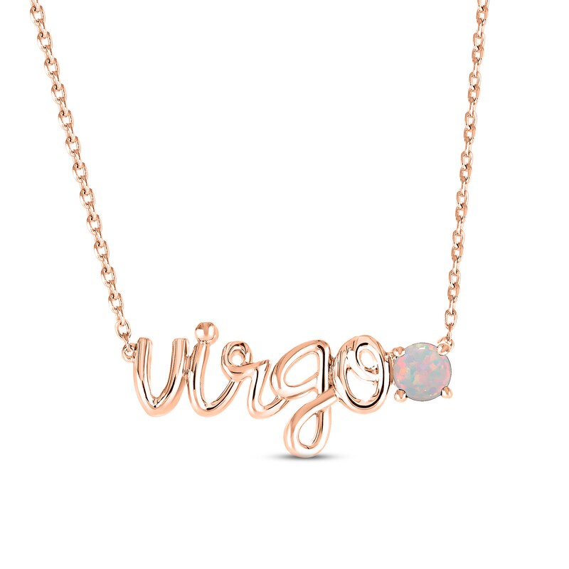 Main Image 1 of Lab-Created Opal Zodiac Virgo Necklace 10K Rose Gold 18&quot;