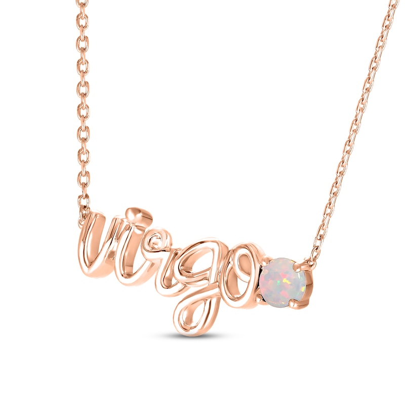 Main Image 2 of Lab-Created Opal Zodiac Virgo Necklace 10K Rose Gold 18&quot;