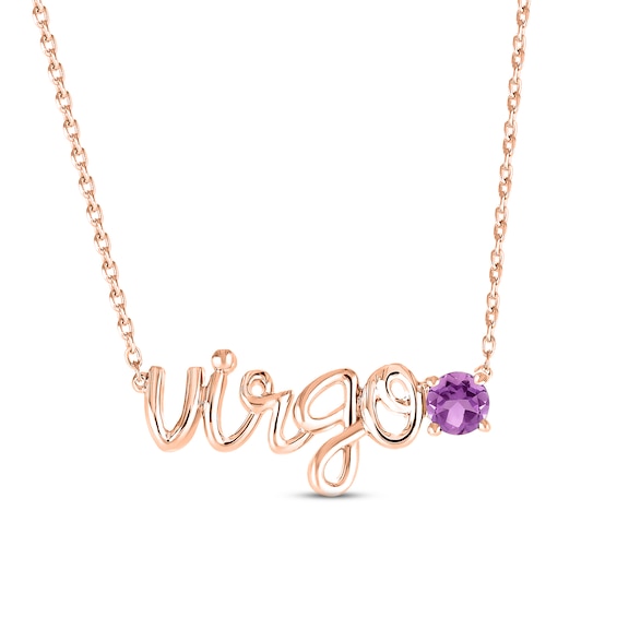 Amethyst Zodiac Virgo Necklace 10K Rose Gold 18"