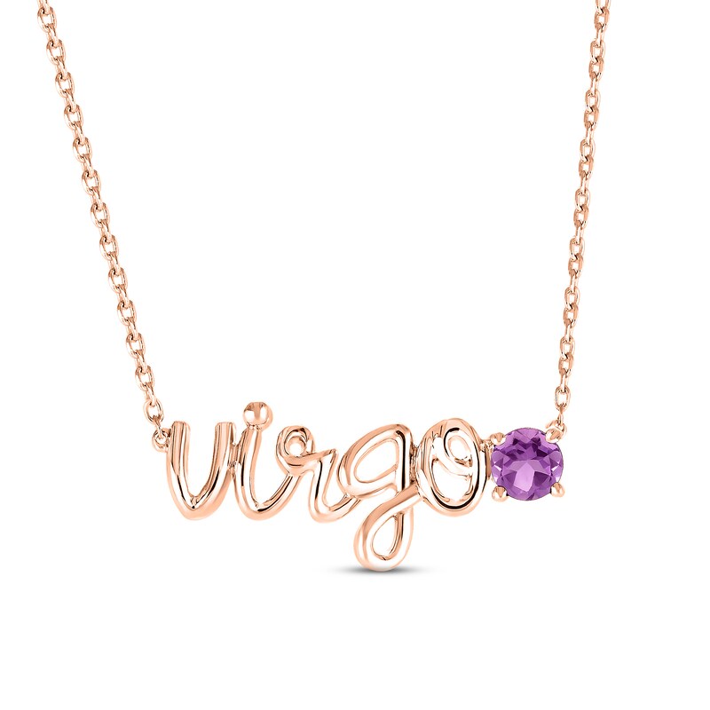 Main Image 1 of Amethyst Zodiac Virgo Necklace 10K Rose Gold 18"