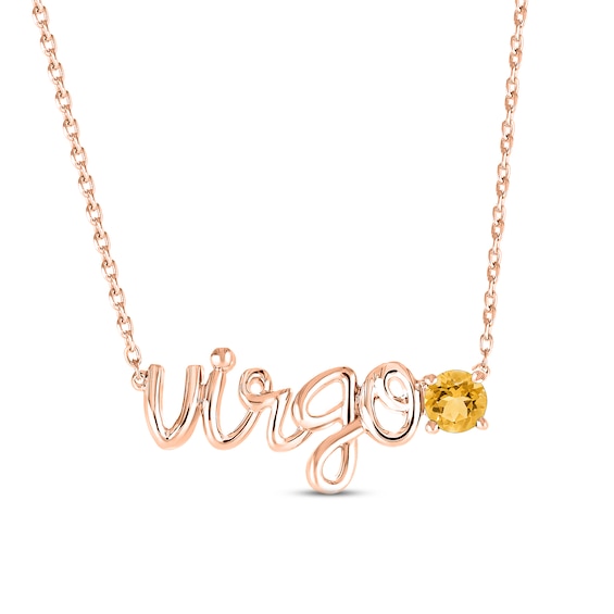 Citrine Zodiac Virgo Necklace 10K Rose Gold 18"
